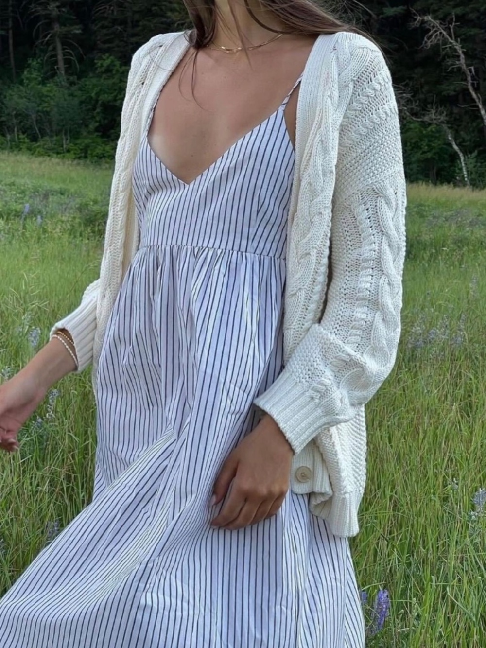 Jenni Kayne Cove Dress Size Small White Navy Stripe Cotton Maxi Dress Pockets - Picture 5 of 12